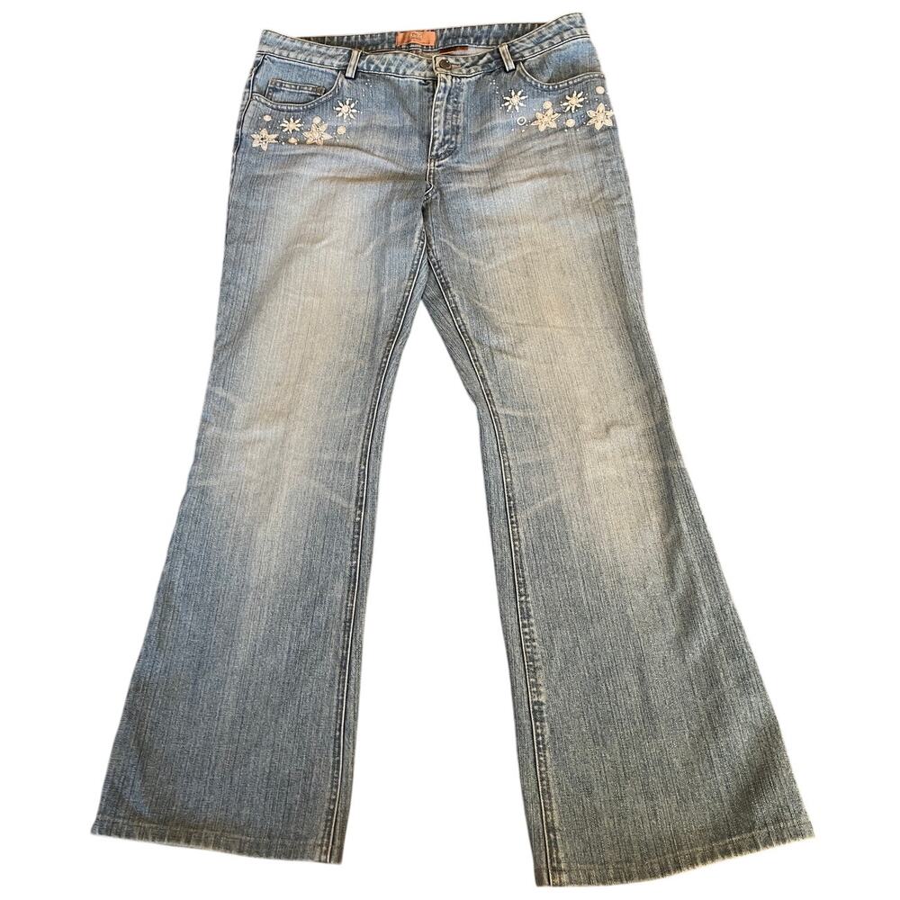 Dana Buchman Denim Jeans Women’s Size‎ 8 / 29 Embellished Floral Beaded Bootcut